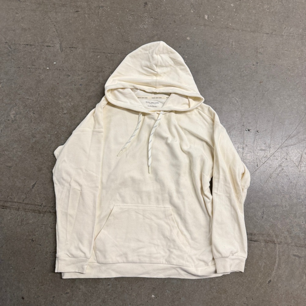 Marc New York Andrew Marc Womens XL Off White Ribbed Pullover Hoodie Sweatshirt